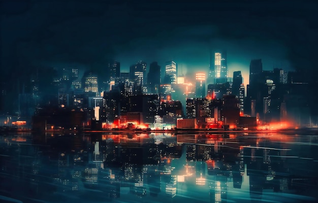 A blurred city scene at night