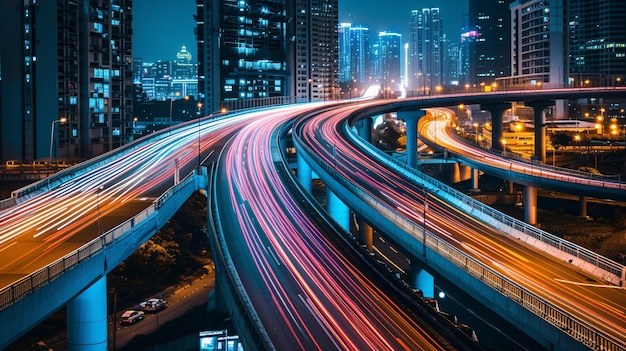 Photo blurred cityscape seen from a highway flyover