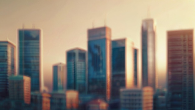 Photo blurred cityscape with skyscrapers at sunset business concept