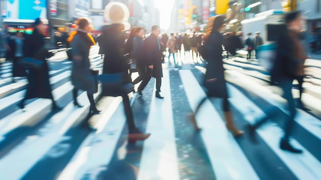 Blurred Crowd of unrecognizable business people walking on Zebra crossing in rush hour working day blur business and people lifestyle and leisure concept