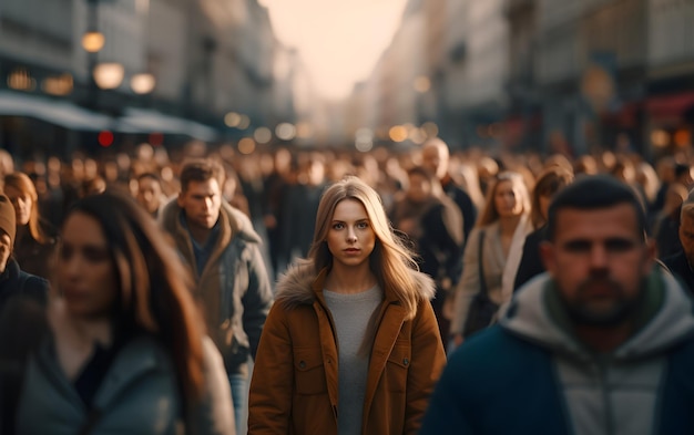 Folla folla di persone irriconoscibili in strada folla movimento di persone che camminano su t