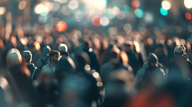 Photo blurred crowd of unrecognizable at the street generative ai