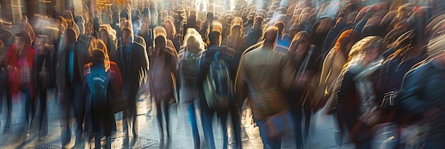 Blurred crowd of unrecognizable the street