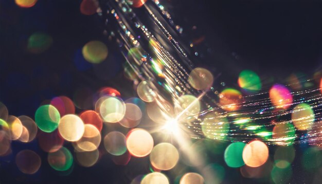 Photo blurred defocused bright light lens flare shiny spots dark background