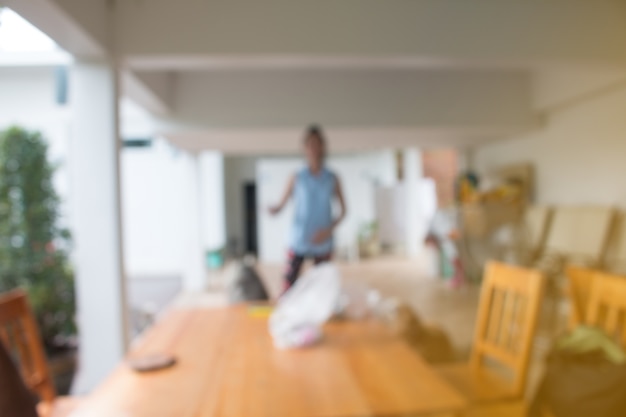 Blurred of dining table set in food court