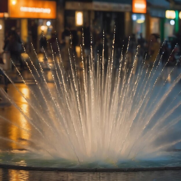Размытые капли воды распыляют фонтан абстракцию и размывание в игре воды и света