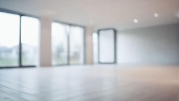 Blurred empty open space of house Abstract light bokeh on background of modern interior for design