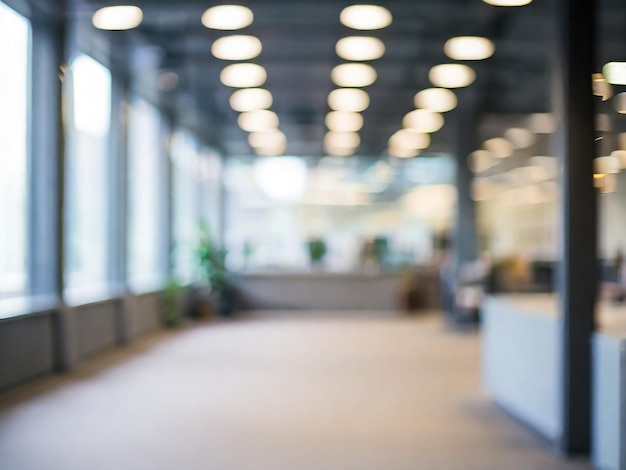 Blurred empty open space office Abstract light bokeh at office interior background for design