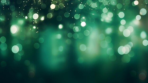 Blurred Festive Lights on Green Background