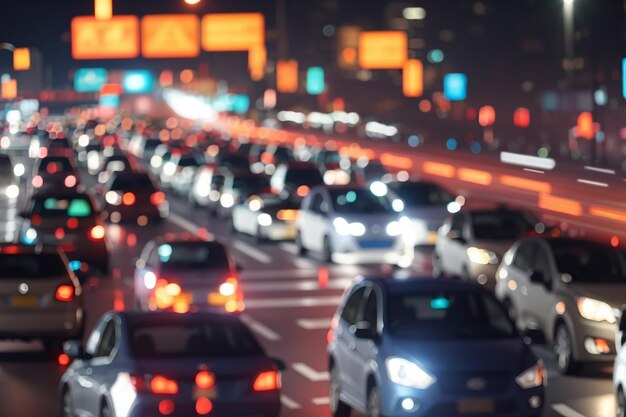 Photo blurred footage traffic jam on a wide street