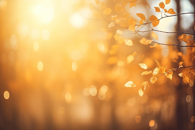 Blurred forest background with yellow trees and sunlight