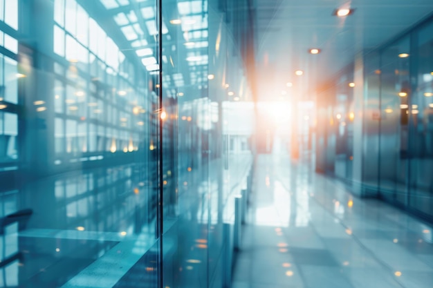 Blurred glass wall of modern business office building at business center used as background by ai