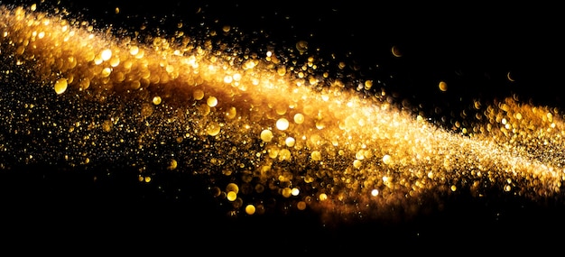 Photo blurred glitter bombs, gold glitter defocused abstract twinkly lights grunge background.