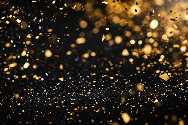 Blurred Gold Glitter on Black Background