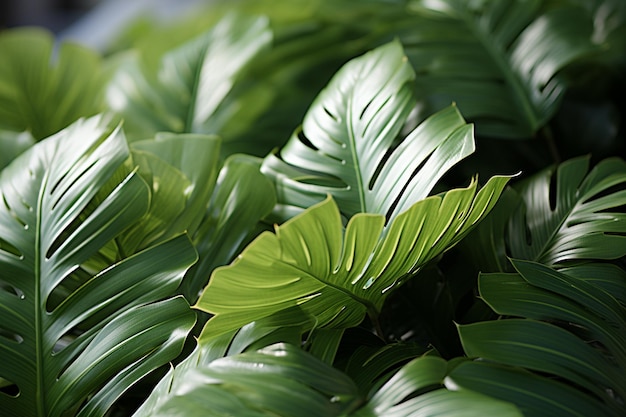 Blurred green palm leaves