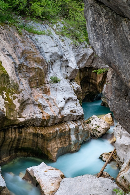 Blurred image of beautiful great gorges of soca river.