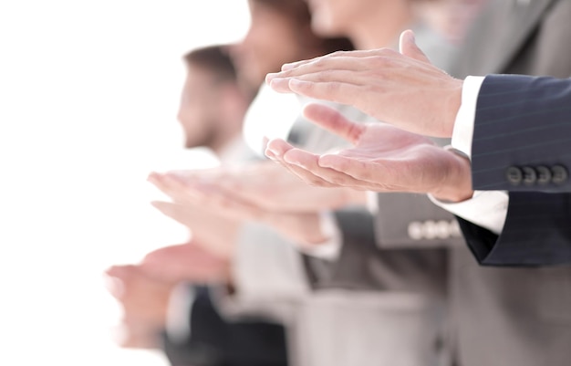 Blurred image cheering business teamphoto with copy space