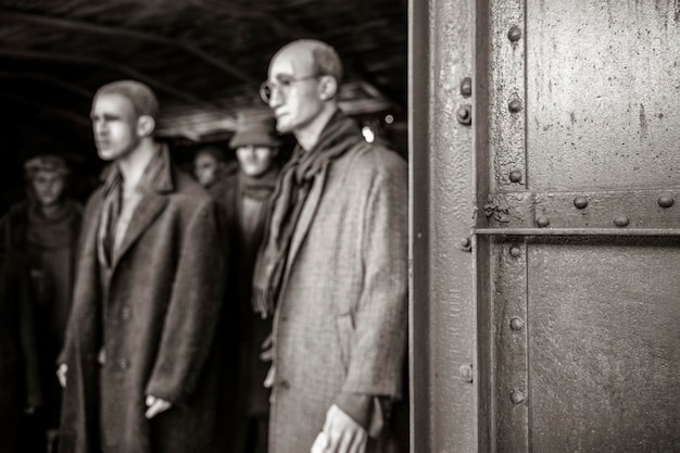 Blurred image of Jews inside the wagons of the train bound for concentration camps during the nazi period of WWII Concept of memory shoah holocaust deportation of the Jewish people