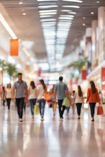 Foto immagine sfocata di persone che camminano nel centro commerciale profondità di messa a fuoco poco profonda