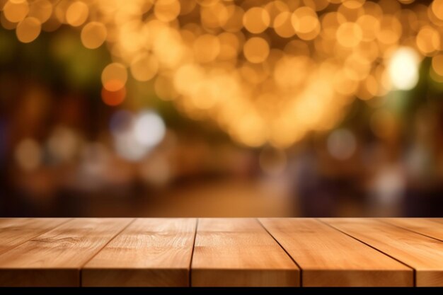Blurred image of a wooden table with a blurred background generative ai