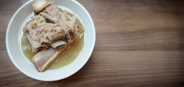 Blurred images of Bah Kut Teh pork ribs or pork bone soup this menu is very popular and most famous