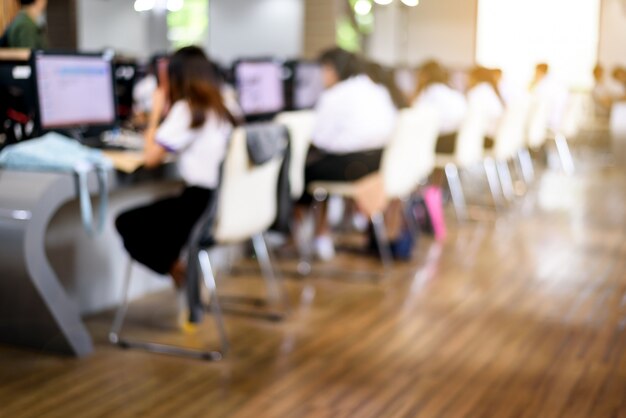 Blurred of  interior computer room in university