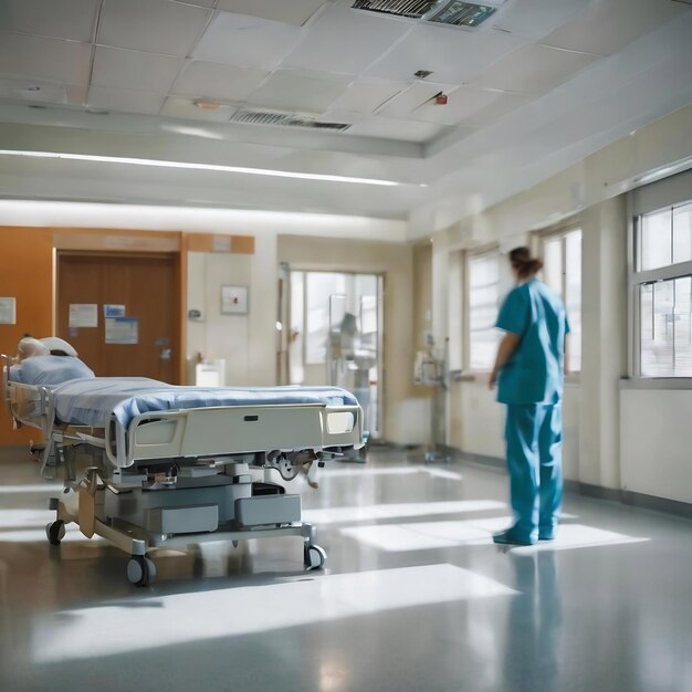 Blurred interior of hospital or clinical with people