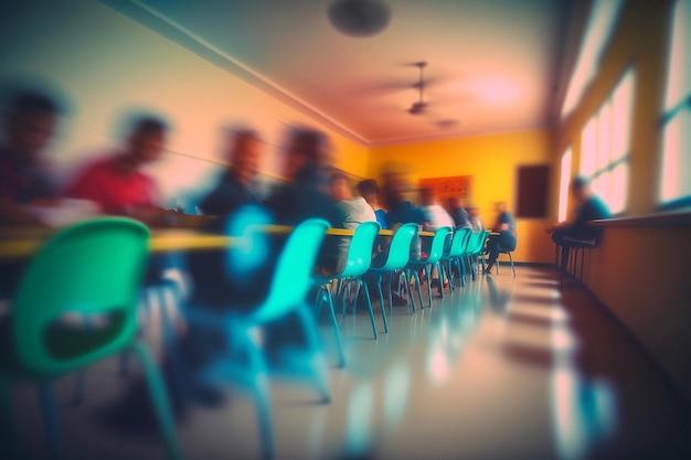 Photo blurred interior of a school classroom generative ai