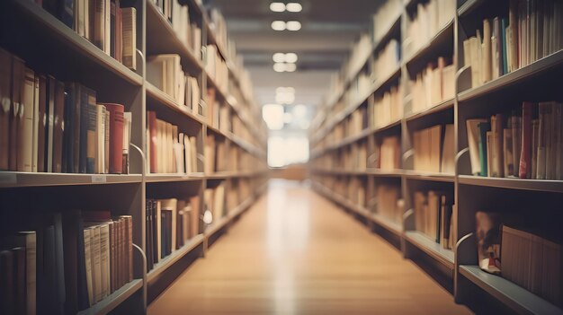 Blurred library interior space with bookshelves