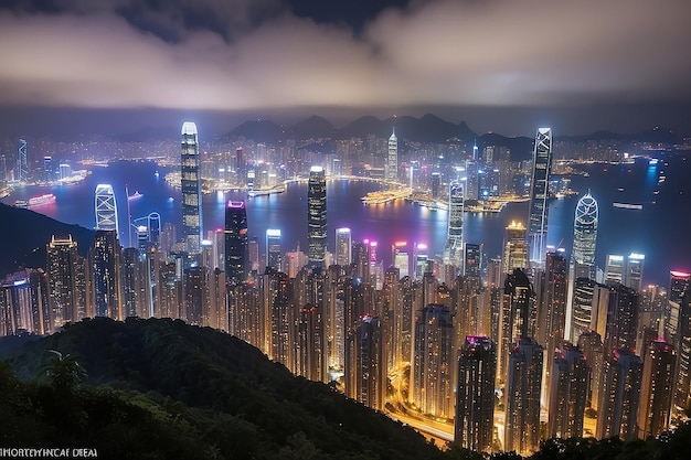 Размытые огни с пика Виктории в Гонконге