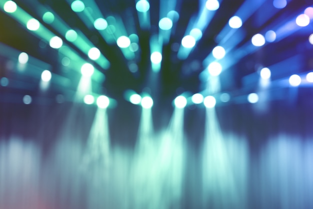 Photo blurred lights on stage, abstract image of blue spotlight concert.