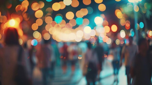 Photo blurred lights of a street with people in the background