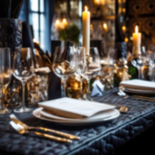 Blurred luxury elegant table setting dinner in a restaurant