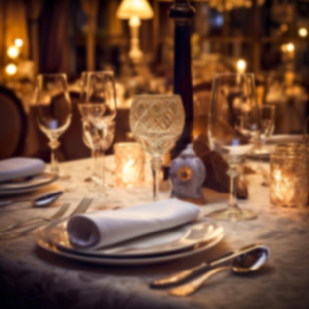 Blurred luxury elegant table setting dinner in a restaurant