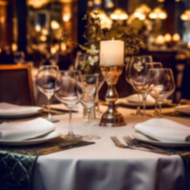 Blurred luxury elegant table setting dinner in a restaurant