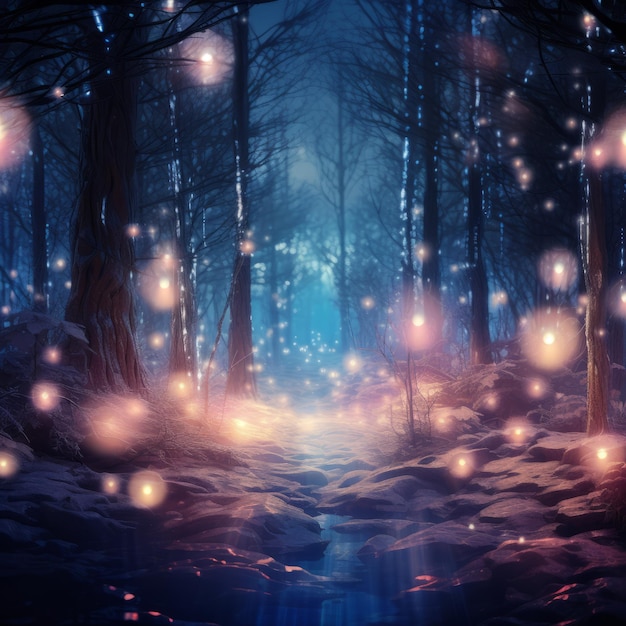 Blurred magical forest and glowing lights