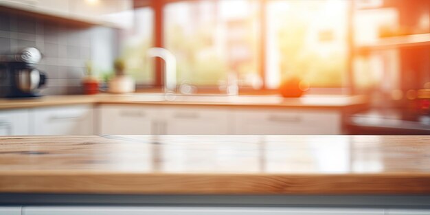 Photo blurred modern kitchen interior image for background