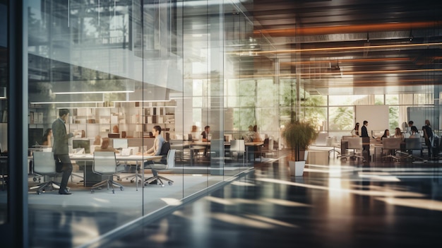 Blurred modern office interior with people