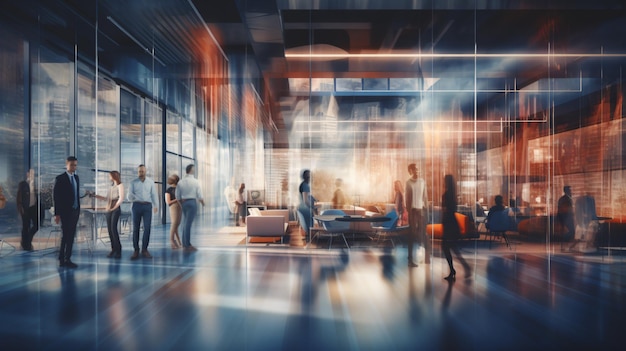 Blurred modern office interior with people