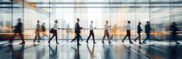 Blurred Motion Of Business People Walking In Office