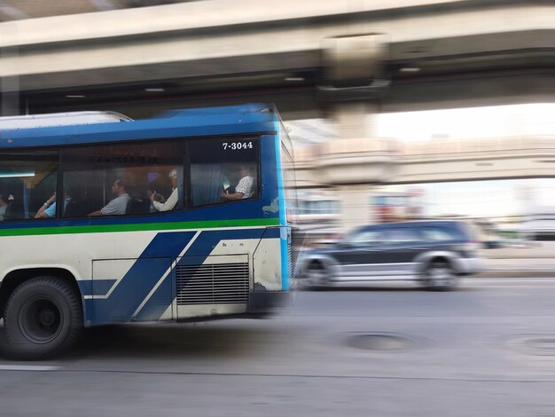 Blurred motion of car on street in city