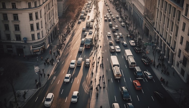 Blurred motion of crowded city life in rush hour traffic generated by AI