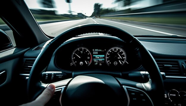 Foto movimento sfocato su un viaggio in autostrada a più corsie generato dall'intelligenza artificiale