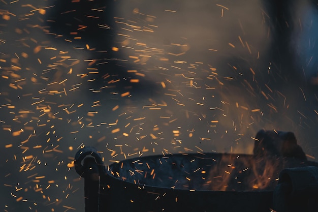 blurred motion of sparks over stove