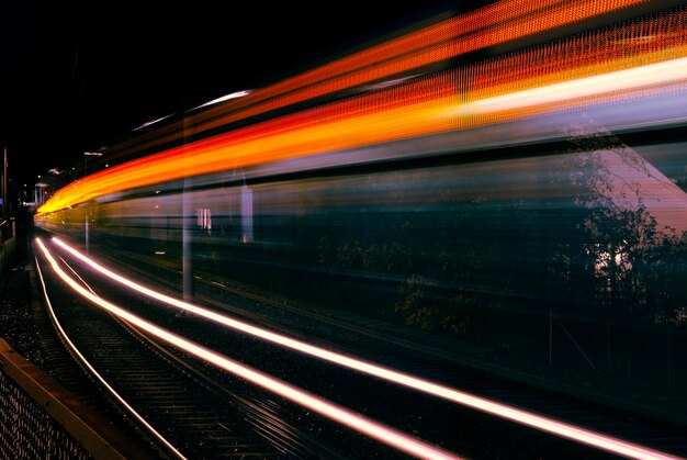 Photo blurred motion of train at night