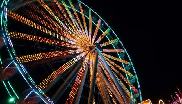 Photo blurred motion vibrant colors carnival excitement at night generated by ai