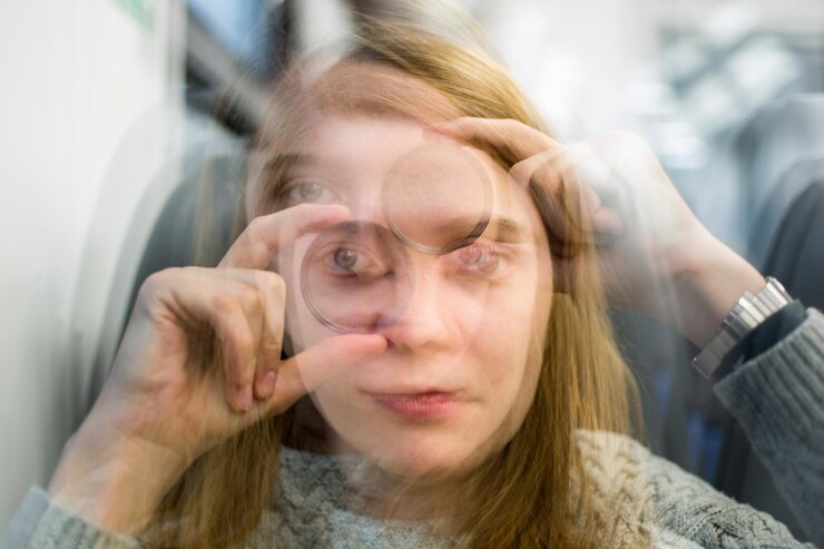Photo 車で移動している時円形のガラスを握っている若い女性の昧な動き