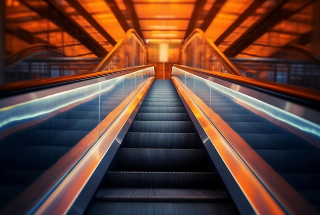 Blurred moving modern escalator technology