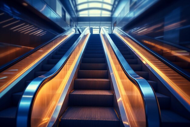 Blurred moving modern escalator technology