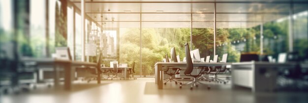 Blurred office room interior with defocused effect blurred workspace business concept Generative AI